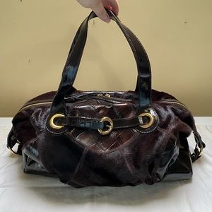 Francesco Biasia Leather Satchel Shoulder Y2K Bag - Brown Leather Fur